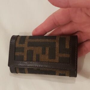 Fendi Dark Brown Leather Key Holder with Silver Accent